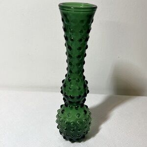 Vintage Empoli Emerald Green Vase Seed Pod Hobnail Art Glass Italy MCM